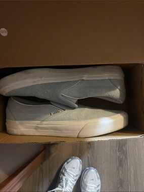 Vans Men's Suede Slip-On Loafers in Light Gray and White